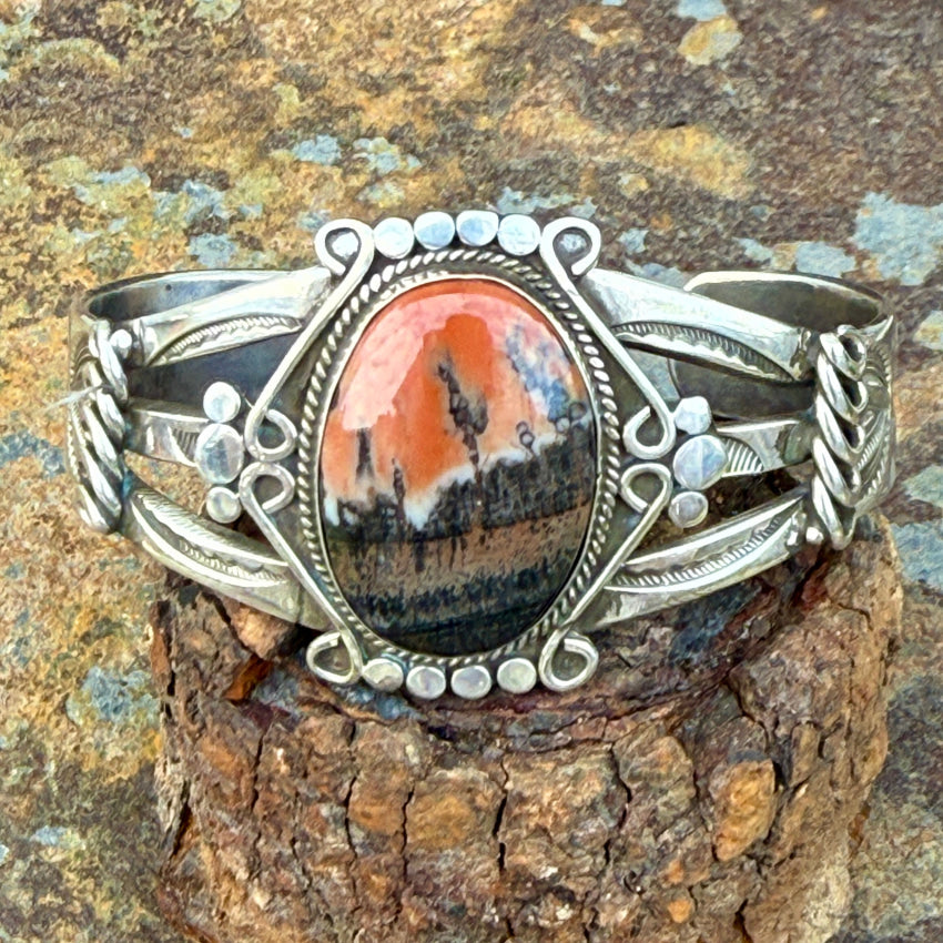 Antique Navajo Petrified Wood Sterling Silver Cuff Bracelet bracelet
