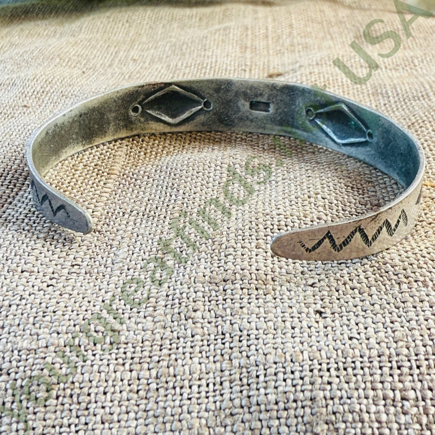 Antique Navajo Stamped Sterling Silver Turquoise Cuff Bracelet Fred Harvey earrings