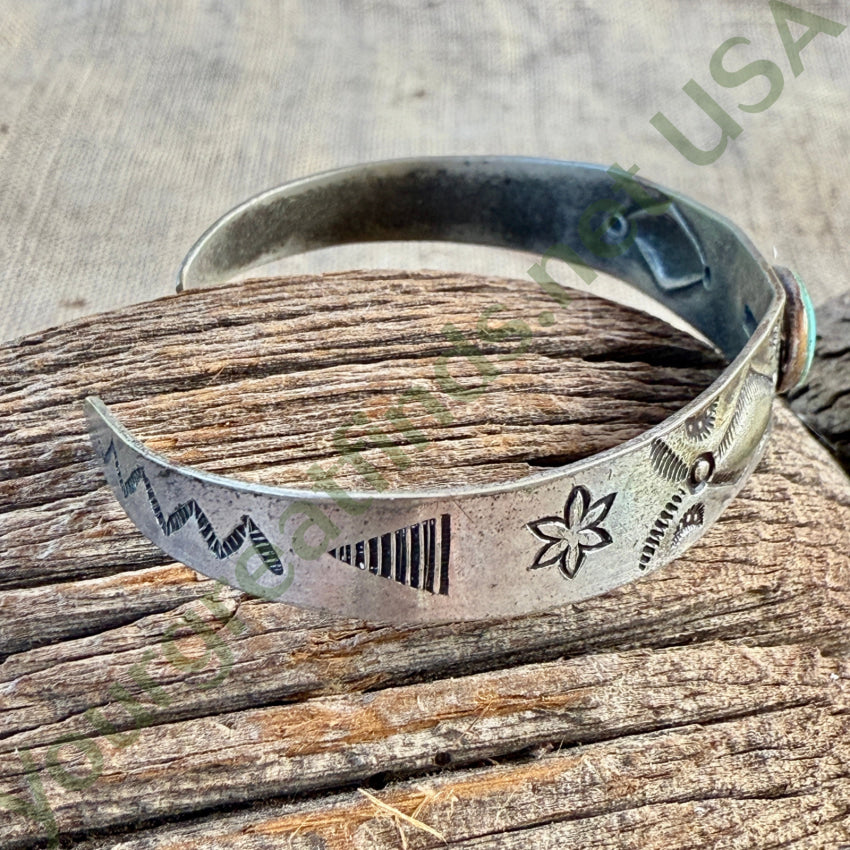 Antique Navajo Stamped Sterling Silver Turquoise Cuff Bracelet