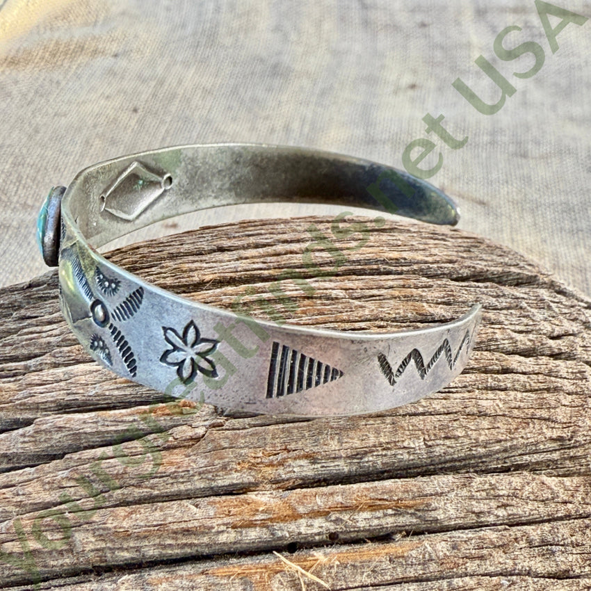 Antique Navajo Stamped Sterling Silver Turquoise Cuff Bracelet