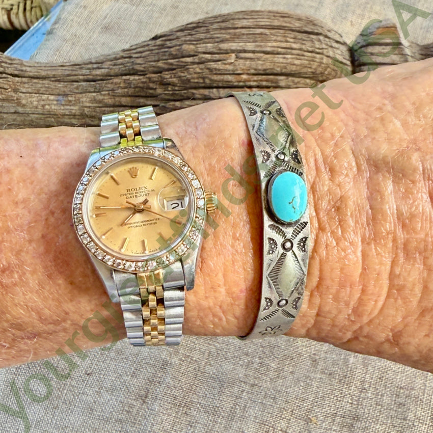 Antique Navajo Stamped Sterling Silver Turquoise Cuff Bracelet Fred Harvey earrings