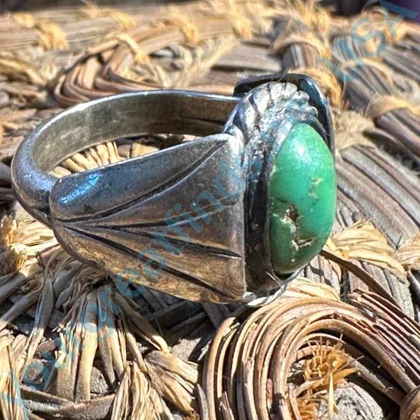 Antique Navajo Sterling Silver Green Turquoise Ring Size 8