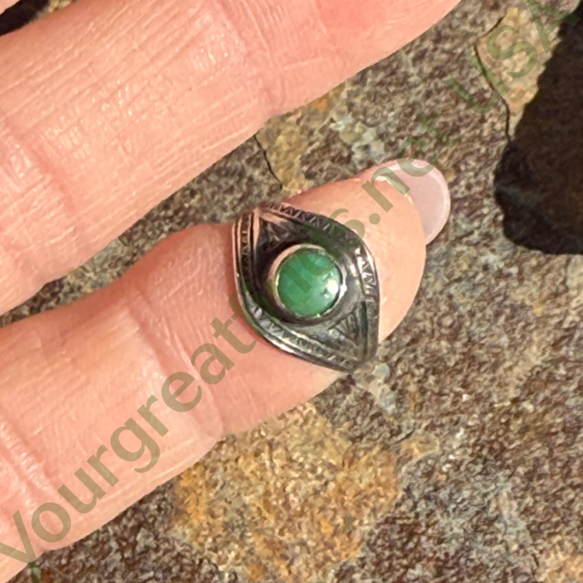 Antique Navajo Sterling Silver & Turquoise Baby Ring Size 2 1/4 Ring