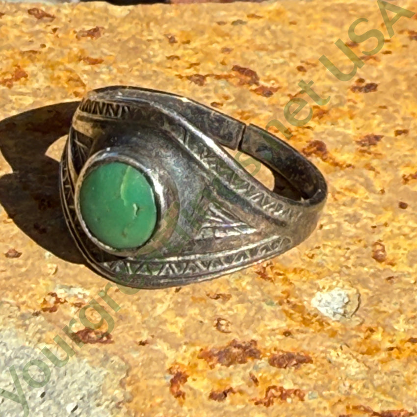 Antique Navajo Sterling Silver & Turquoise Baby Ring Size 2 1/4 Ring