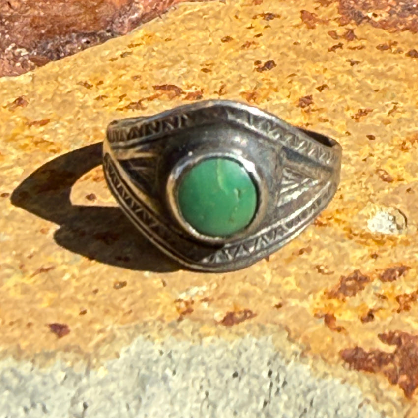 Antique Navajo Sterling Silver & Turquoise Baby Ring Size 2 1/4 Ring