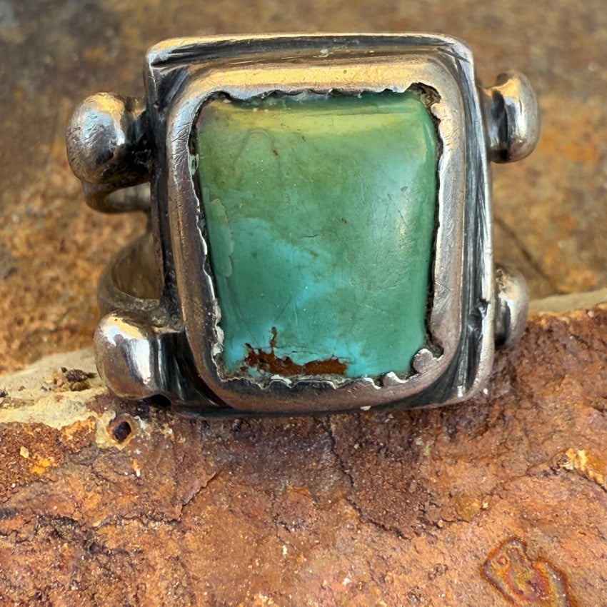 `Antique Navajo Sterling Silver & Turquoise Raindrop Ring Size 6.25 Ring