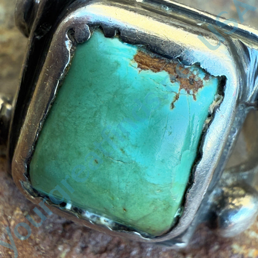 `Antique Navajo Sterling Silver & Turquoise Raindrop Ring Size 6.25 Ring