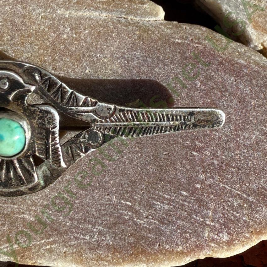Antique Navajo Sterling Silver & Turquoise Thunderbird Bar Pin bar pin