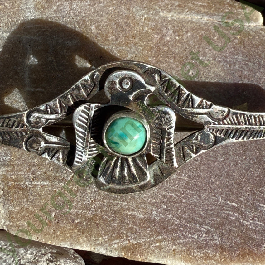 Antique Navajo Sterling Silver & Turquoise Thunderbird Bar Pin bar pin
