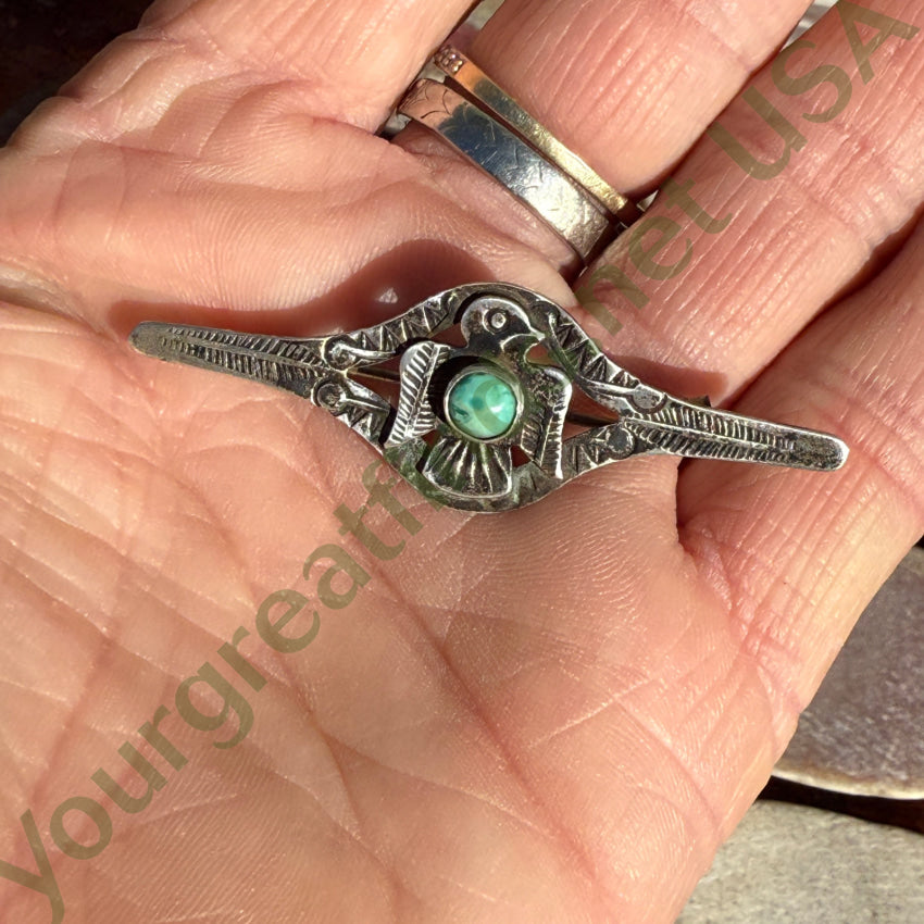 Antique Navajo Sterling Silver & Turquoise Thunderbird Bar Pin bar pin