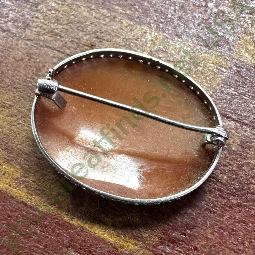 Antique Otsby Barton 10K White Gold Carved Shell Cameo Pin Brooch Brooch