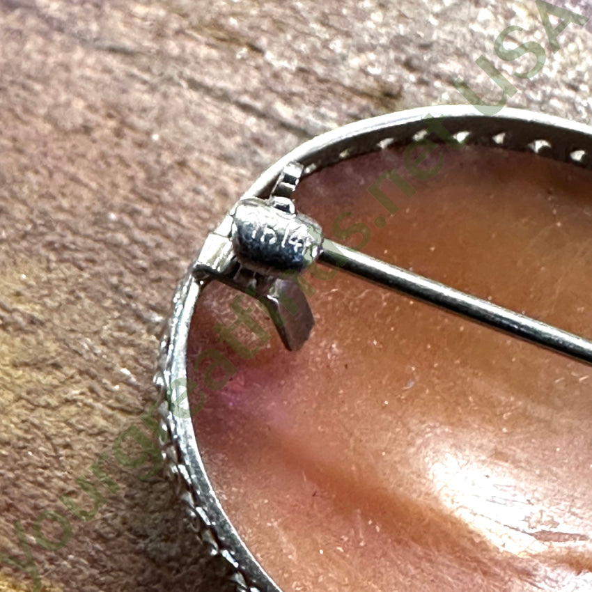 Antique Otsby Barton 10K White Gold Carved Shell Cameo Pin Brooch Brooch