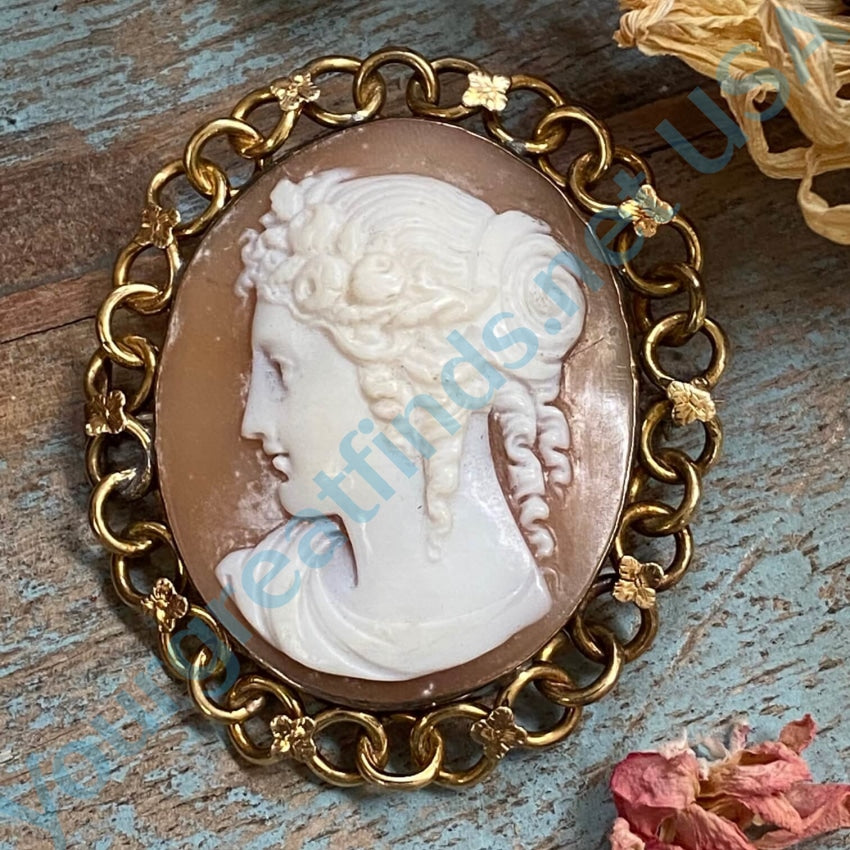 Antique Pinchbeck Carved Shell Left Facing Cameo Brooch