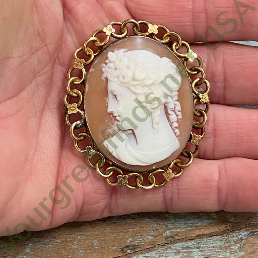 Antique Pinchbeck Carved Shell Left Facing Cameo Brooch