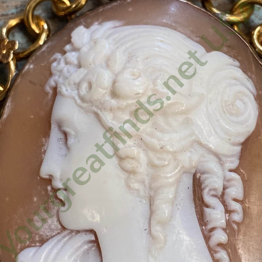 Antique Pinchbeck Carved Shell Left Facing Cameo Brooch