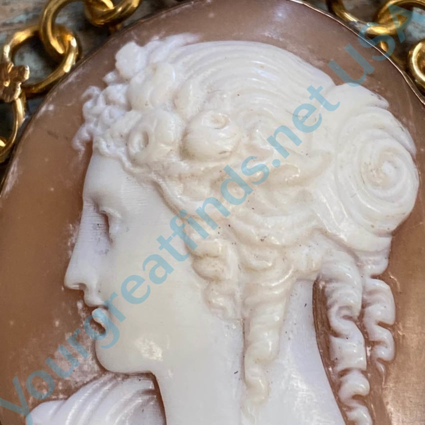 Antique Pinchbeck Carved Shell Left Facing Cameo Brooch