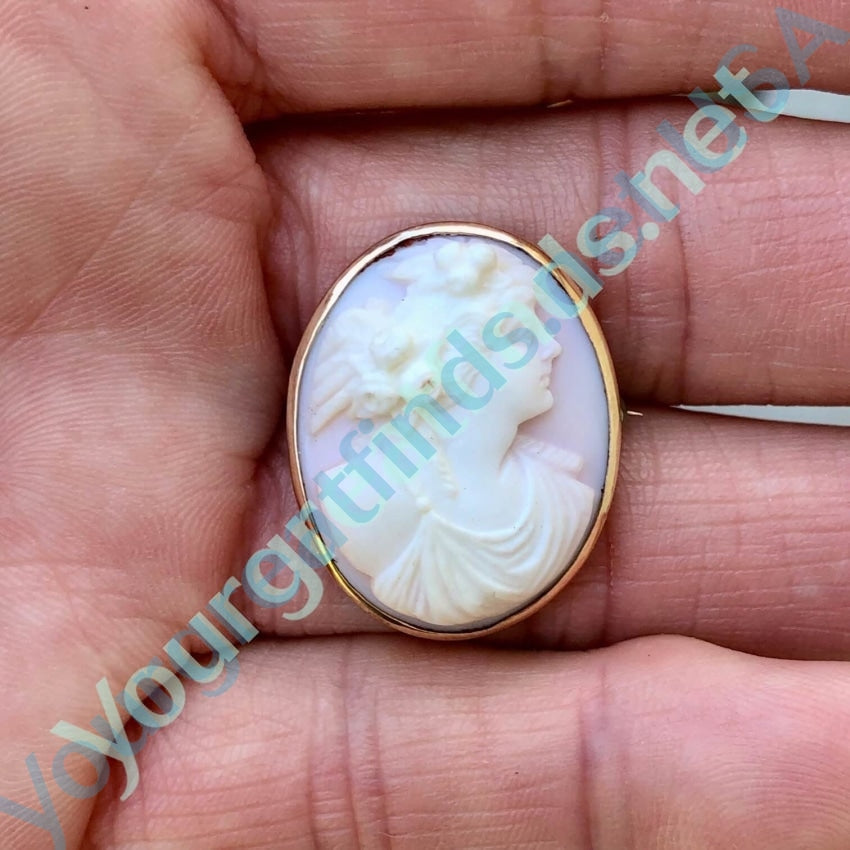 Antique Pink Conch Shell Cameo Brooch 10k Gold Yourgreatfinds