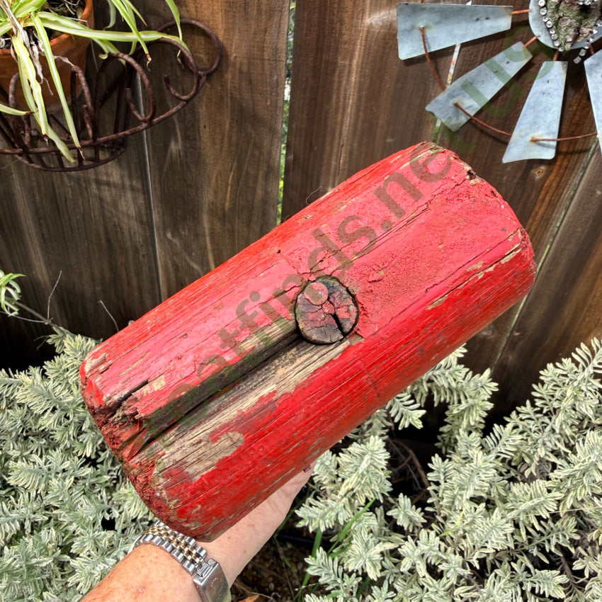 Antique Primitive Wooden Mallet in Old Red & Black Paint antique mallet