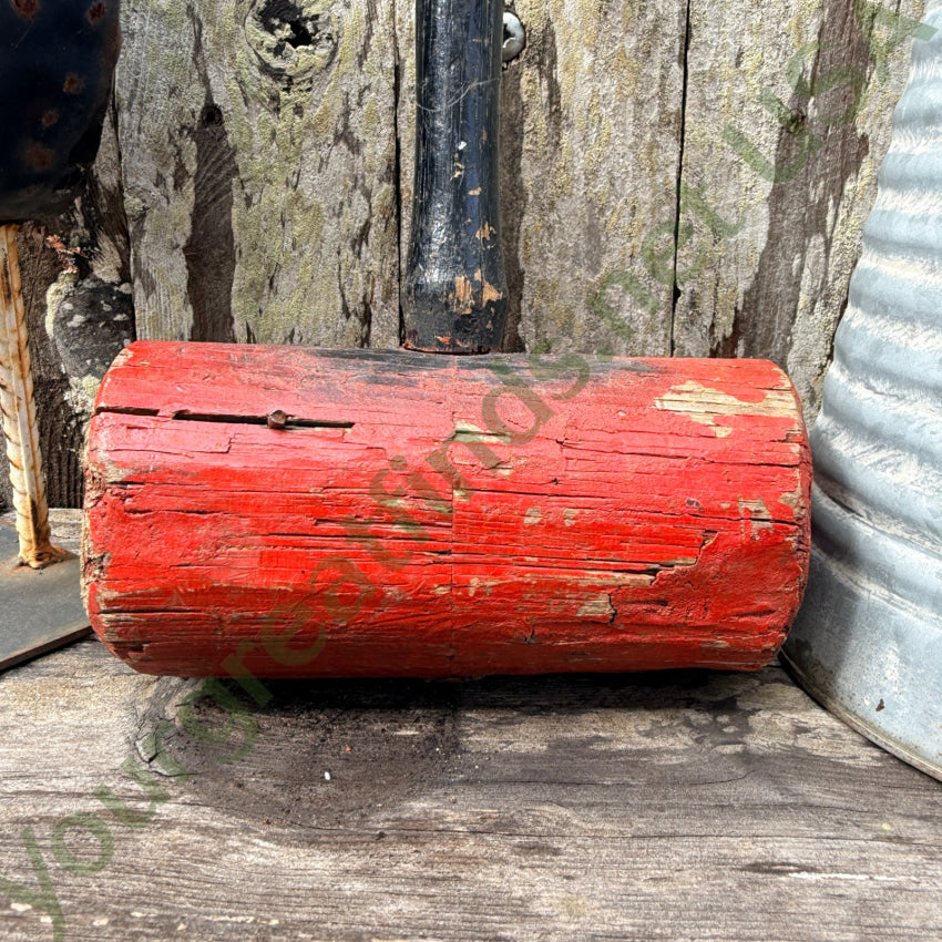 Antique Primitive Wooden Mallet in Old Red & Black Paint antique mallet