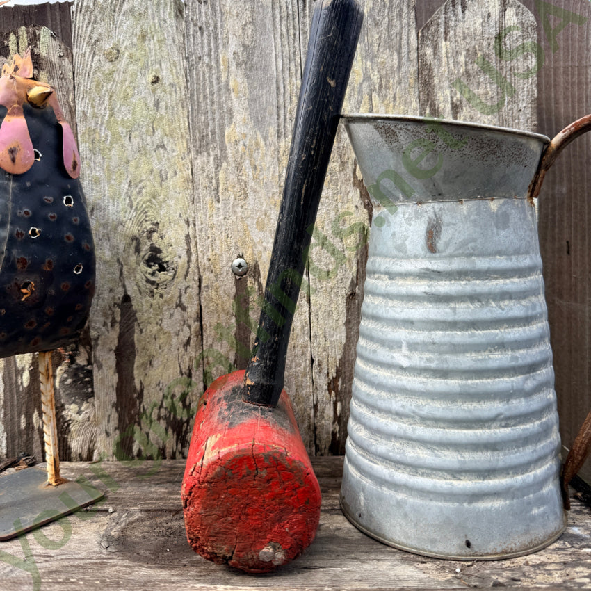 Antique Primitive Wooden Mallet in Old Red & Black Paint antique mallet