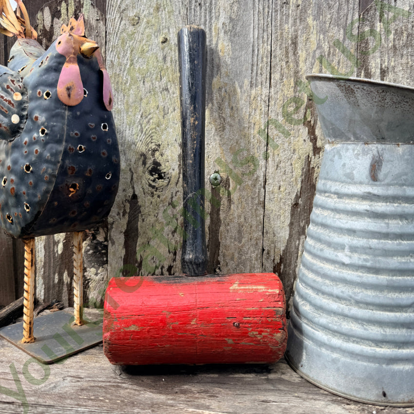 Antique Primitive Wooden Mallet in Old Red & Black Paint antique mallet