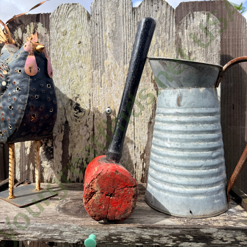 Antique Primitive Wooden Mallet in Old Red & Black Paint antique mallet
