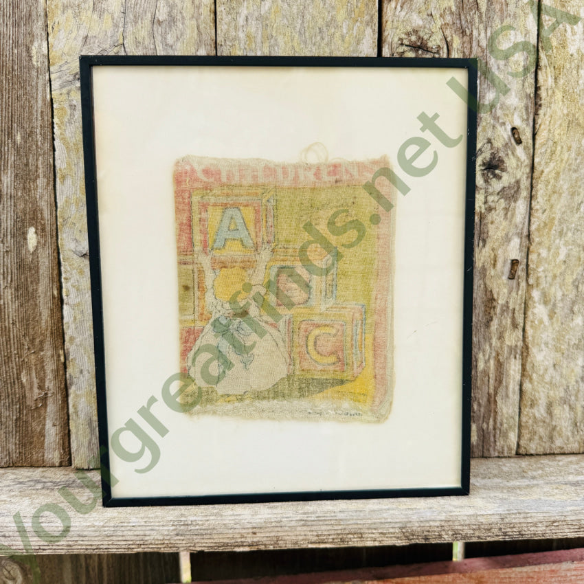 Antique Printed Muslin Child’s Alphabet Book Framed