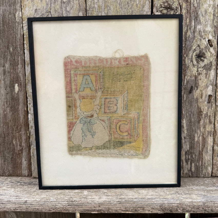 Antique Printed Muslin Child’s Alphabet Book Framed
