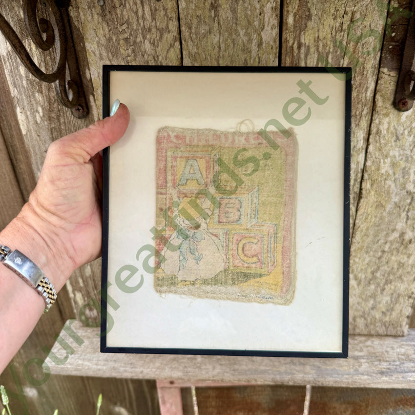 Antique Printed Muslin Child’s Alphabet Book Framed