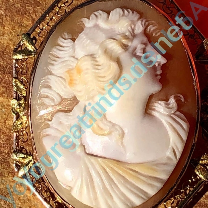 Outlets Vintage Cameo Brooch Pendant, shell in sterling filigree setting