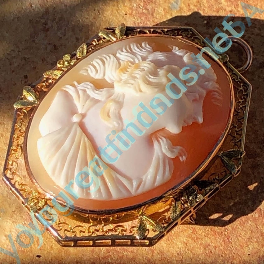 Vintage solid 10k gold good shell cameo