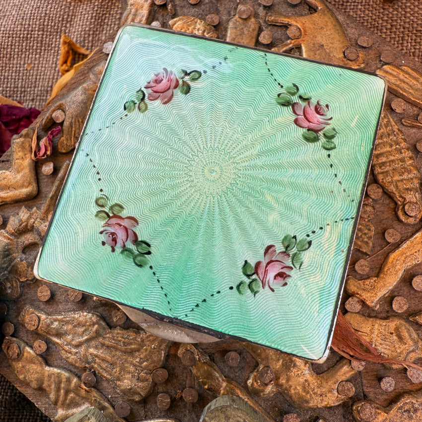 Antique SIlver Guilloche Enamel Compact compact