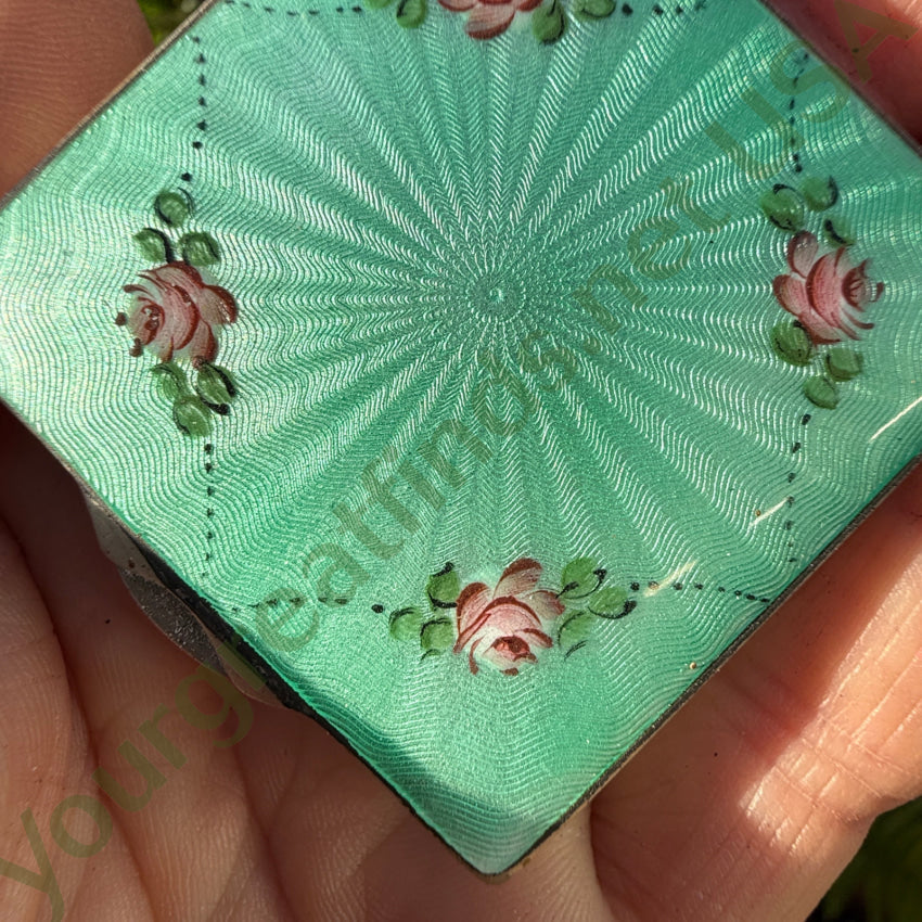 Antique SIlver Guilloche Enamel Compact compact