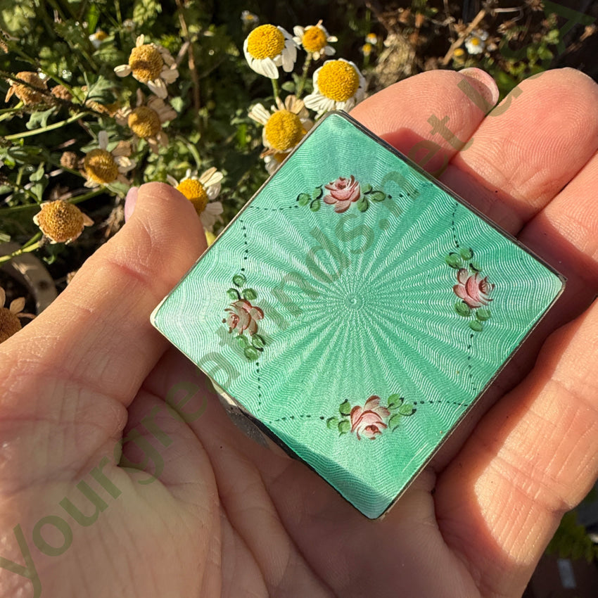 Antique SIlver Guilloche Enamel Compact compact