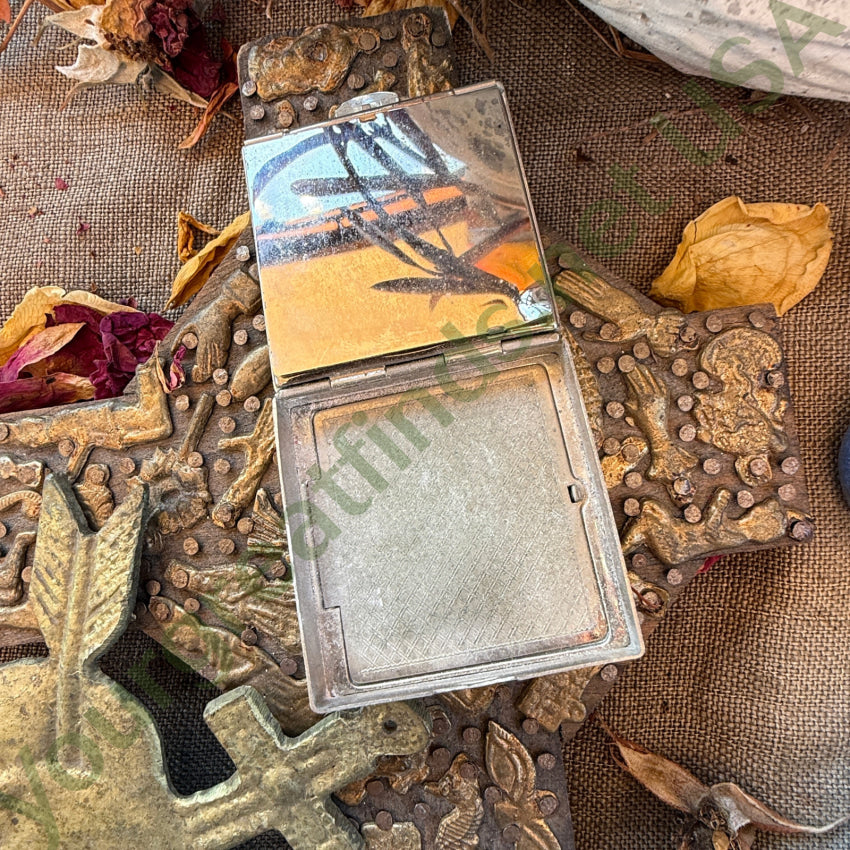 Antique SIlver Guilloche Enamel Compact compact