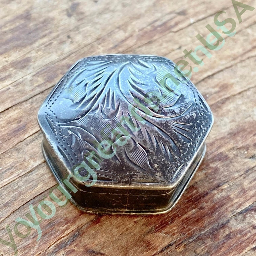 Antique Solid Sterling Silver Etch Decorated Pill Box Yourgreatfinds