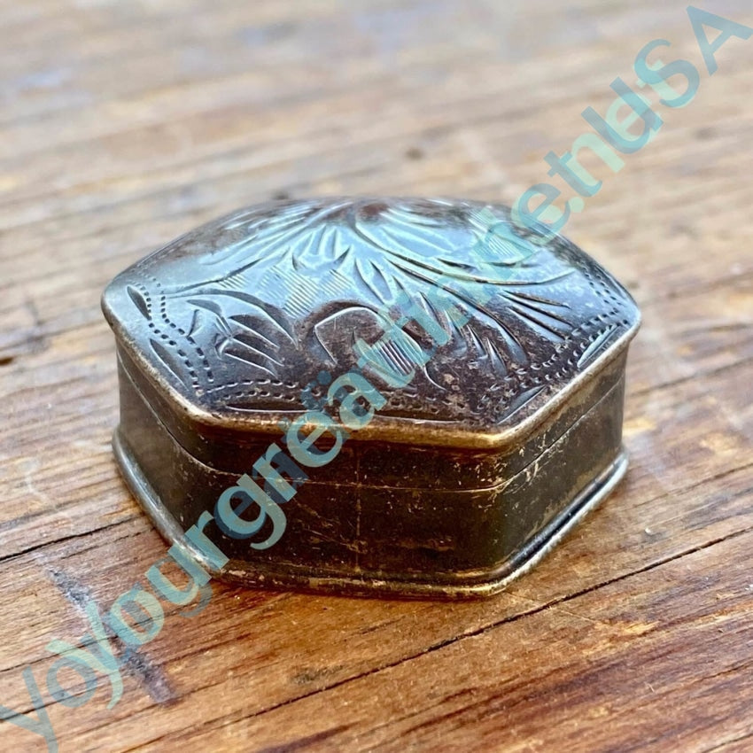 Antique Solid Sterling Silver Etch Decorated Pill Box Yourgreatfinds
