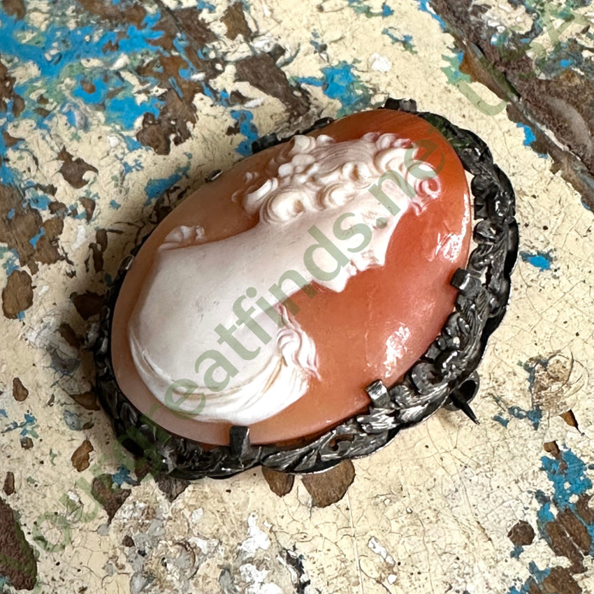 Antique Sterling Silver Carved Shell Cameo Pin Brooch Brooch