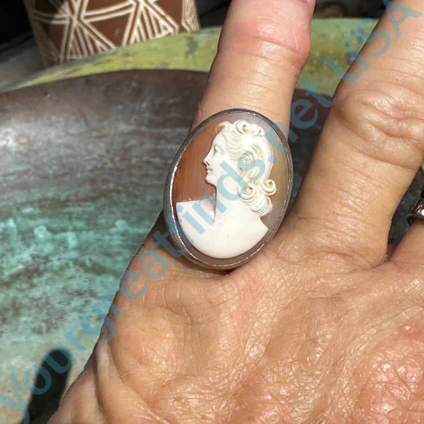 Antique Sterling Silver Carved Shell Cameo Ring 6 Ring