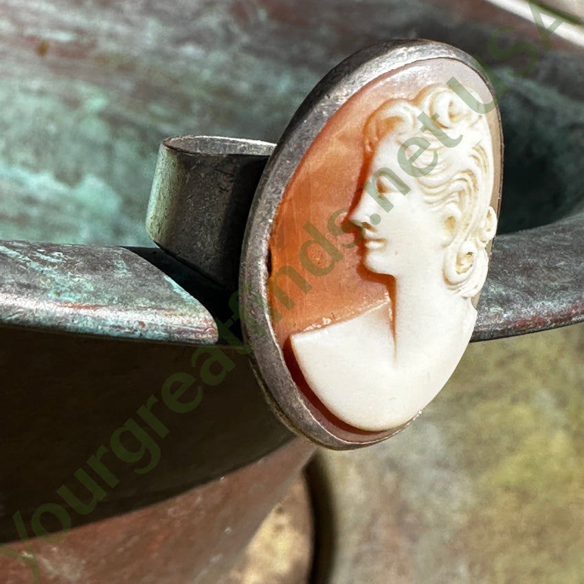 Antique Sterling Silver Carved Shell Cameo Ring 6 Ring