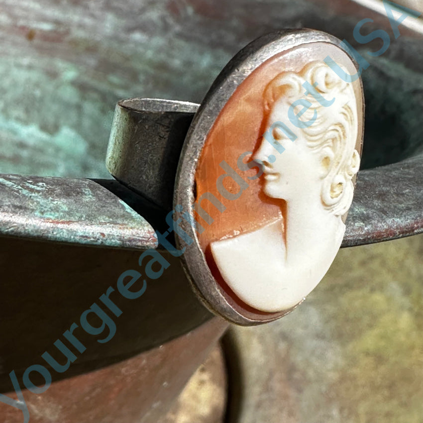 Antique Sterling Silver Carved Shell Cameo Ring 6 Ring