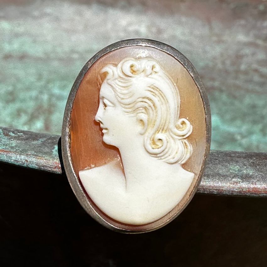 Antique Sterling Silver Carved Shell Cameo Ring 6 Ring