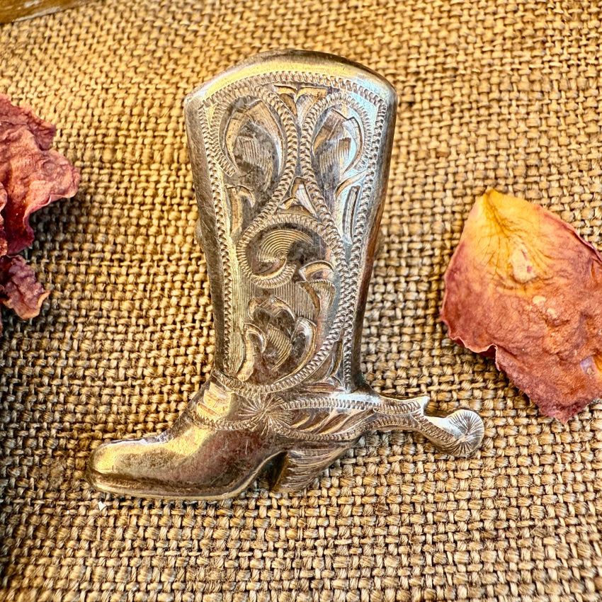 Antique Sterling Silver Engraved Western Boot Handkerchief Slide handkerchief slide