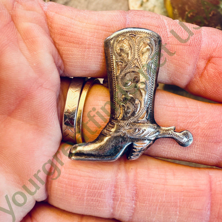Antique Sterling Silver Engraved Western Boot Handkerchief Slide handkerchief slide