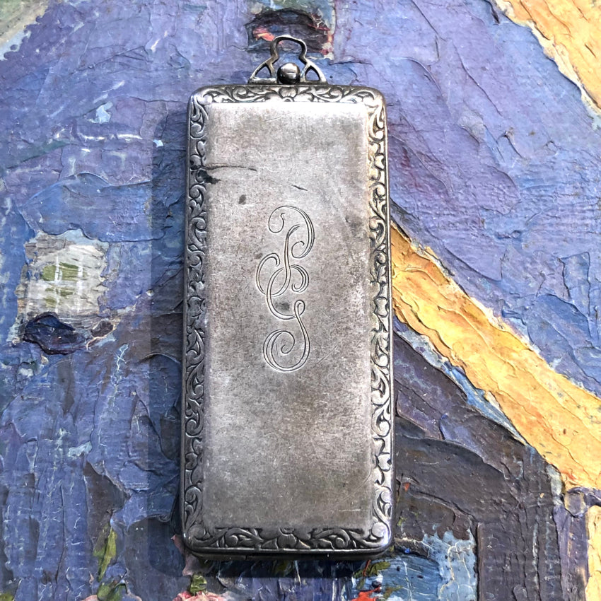 Antique Sterling Silver ’Hello Bill’ Calling Card Case Pendant Pendant