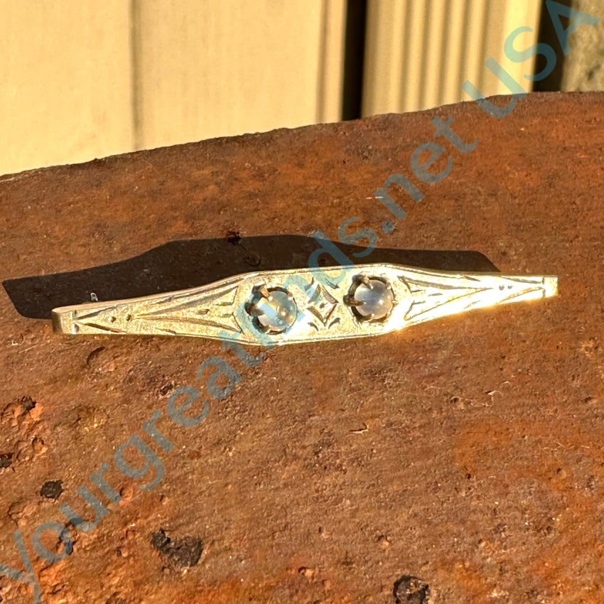 Antique Sterling Silver &amp; Moonstone Bar Pin Brooch