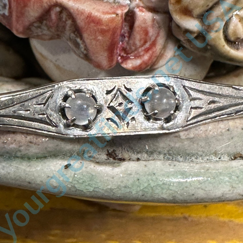 Antique Sterling Silver & Moonstone Bar Pin Brooch