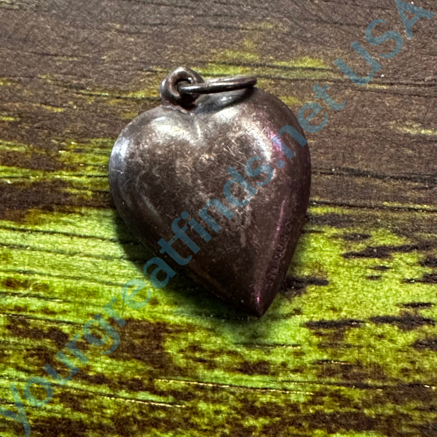 Antique Sterling Silver Puffy Heart Charm Pendant Bird Charms & Pendants