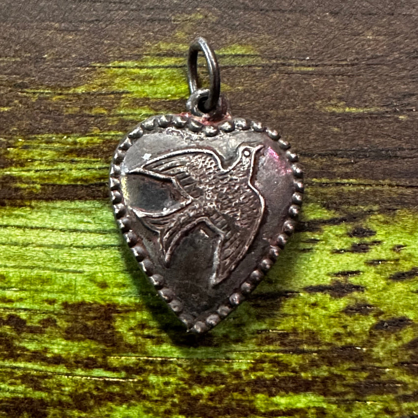 Antique Sterling Silver Puffy Heart Charm Pendant Bird Charms & Pendants