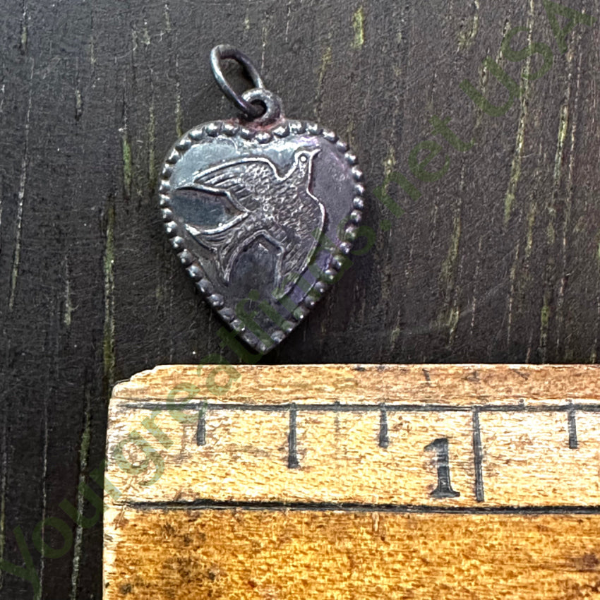 Antique Sterling Silver Puffy Heart Charm Pendant Bird Charms & Pendants